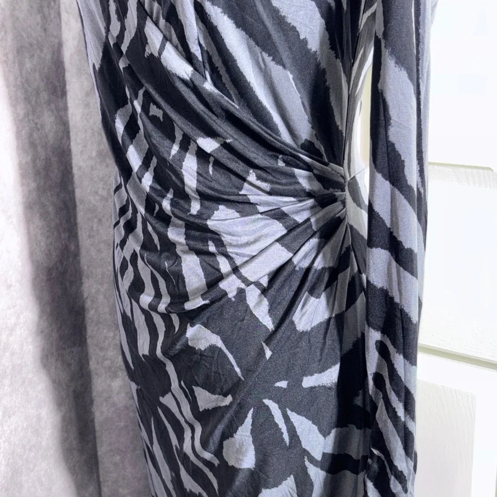 Tory Burch Sz Small 100% Silk Thamara Jersey Faux Wrap Dress Gray Black